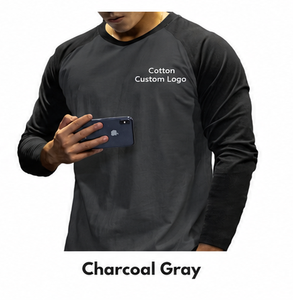 T-shirt décontracté pour homme en coton gris anthracite à manches raglan et col rond, coupe ample, en jersey tricoté, infroissable, prêt pour l'impression sérigraphique - Product Image 1