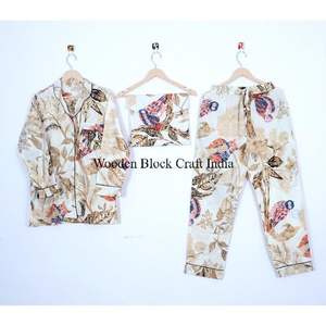 Indian Floral tropical Cotton <b>Women's</b> Sleepwear Long Sleeve Night Suit with <b>Pant</b> Summer PJ Set with Shirt <b>Pant</b> Two Piece Set - Product Image 1