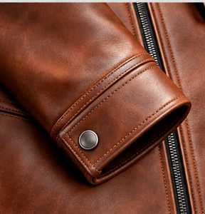 Chaqueta de Cuero Marrón para Hombre Champ King con Cierre de Cremallera - Product Image 3