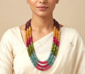 Luxury 6 Layer Multicolor Jade Beaded <b>Necklace</b> Handmade Natural Gemstone <b>Statement</b> <b>Necklace</b> Gold Tone Fashion Jewelry for Women - Product Image 4