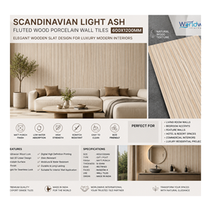 Azulejos de Porcelana con Diseño de Madera Acanalada en Color Ceniza Claro Escandinavo, 600x1200mm, Acabado Mate Premium, GVT PGVT, Vitrificados para Piso y Pared - Product Image 1