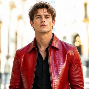 Blouson Bomber en Cuir Gaufré pour Homme LEATHER SPOT, Doublure Respirante en Polyester pour l'Été, Logo Personnalisé au Dos et au Col - Product Image 3