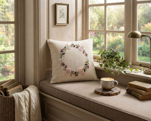 Wholesale Embroidery Floral Wreath <b>Cushion</b> Cover Removable Washable Customizable Square Seat Natural Linen <b>Cushion</b> Pillowcases - Product Image 3