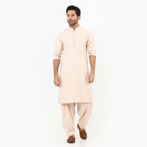 Traje pakistaní para hombre, Shalwar Kameez, transpirable, liso, con bolsillo en el pecho, de algodón, lavable y usable, trajes para hombre. - Product Image 1