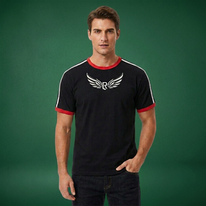 Unisex Black Short Sleeve <b>T</b>-<b>Shirt</b> Crew Neck Solid Breathable Eco-Friendly <b>Polyester</b> Sport Style Regular Fit Red White Trim All - Product Image 4