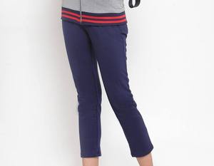 <b>Women's</b> Gray <b>Navy</b> Color Blocked Hooded Sweatshirt And Jogger Set Full Sleeve Solid Casual Two Piece Outfit Breathable - Product Image 3
