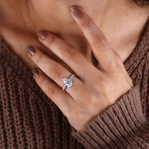 18K แหวนหมั้นเพชรที่โตในแล็บสีขาวตัดลูกแพร์ครบรอบแต่งงานแหวนสัญญาสำหรับผู้หญิงชุดของขวัญแหวนสำหรับภรรยา - Product Image 4