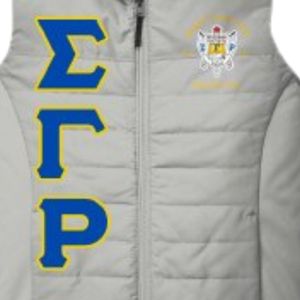 Chaleco Aislante de la Hermandad Sigma Gamma Rho, Personalizado con Bordado, Acolchado, Sin Mangas, Ligero, para Exteriores, Casual - Product Image 3