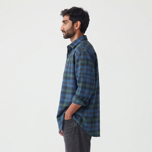 Chemise de nuit à carreaux pour homme, manches longues, col boutonné, décontractée, 100% coton flanelle, vêtement d'hiver, coupe ample, épaules tombantes, chemises à carreaux pour homme - Product Image 3