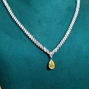 Collar de Diamantes Cultivados en Laboratorio con Corte Pera Amarillo y Cadena de Oro Blanco, Certificado IGI, Estilo Hiphop, Joyería de Boda para Mujer - Product Image 1