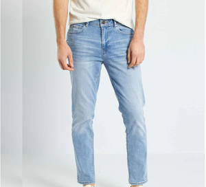 Faded Men's Light Wash Denim Pants Straight Fit Whisker Zipper Fly Round Bottom Luxury Fashion and Casual <b>Jeans</b> for Men - Product Image 1