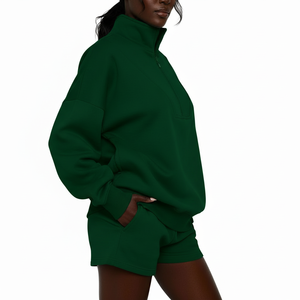 Women's Oversized <b>Hoodie</b> with Shorts Set Relaxed Fit Casual Streetwear Two Piece winter wear Custom tracksuit set - Product Image 2