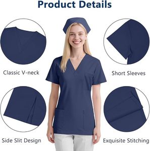 Haut de blouse médicale à col en V pour femme, uniforme d'allaitement à manches courtes avec poches, vente en gros, tenue de travail pour hôpitaux et cliniques chirurgicales - Product Image 5
