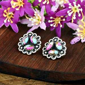 Pendientes de Plata de Ley 925 con Turquesa Natural y Detalles de Algodón de Azúcar, Joyería Artesanal Estilo Vaquera para Mujer - Product Image 2