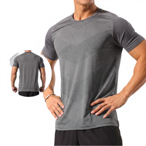 Men's Raglan Sleeve Quick Dry <b>Geometric</b> Pattern Sport T-<b>Shirt</b> Slim Fit O-Neck Polyester Knitted Short Sleeve Green Gray - Product Image 4