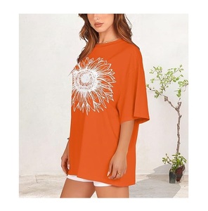 Service OEM – Nouveau design de t-shirt décontracté pour femme, imprimé numériquement, 100 % coton, manches courtes, col et épaules tombantes, confortable, grandes tailles - Product Image 5