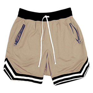 Shorts en maille jaunes pour hommes avec poches zippées, taille à cordon de serrage, style sportif, respirant, léger, vêtements de sport - Product Image 1