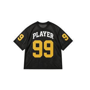 Camiseta de Fútbol Americano para Hombre, Estilo Vintage, Transparente, con Ojales, Estampado Personalizado, Cuello Redondo, Transpirable, 100% Poliéster, Color Negro - Product Image 4