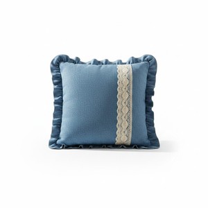 Denim <b>Square</b> Cushion Cover with Floral Lace Handmade Luxury Living Indian Manufacturer - Product Image 1