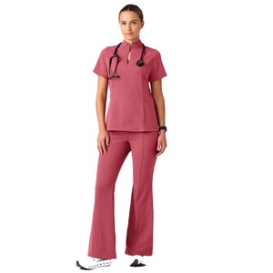 Conjunto de Uniforme Médico Rosa de Algodón para Mujer, Blusa de Manga Corta y Pantalones, Uniformes de Hospital para Personal Médico con Presilla para Estetoscopio y Detección de Agujas - Product Image 6