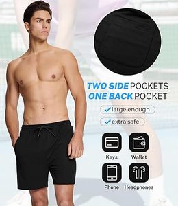 Shorts de sport pour hommes noirs avec cordon de serrage, décontractés, pour l'entraînement et la gym, avec poches latérales - Product Image 2