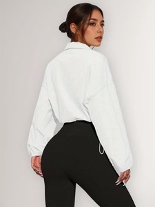 Female Windproof Running Jogger Set | Stand Collar Crop <b>Top</b> <b>Coat</b> & Flexible Elastic Sweatpants Training Uniform Pieces - Product Image 2