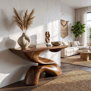 Console moderne en bois massif avec base sur piétement, meuble d'entrée fait main pour salon - Product Image 2