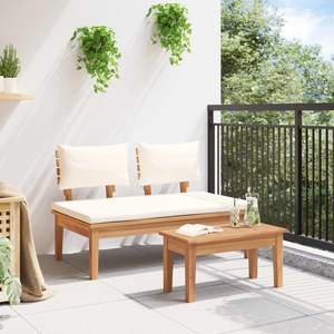 Banc de jardin en teck massif 2 places, couleur crème et marron, pour terrasse - Product Image 4