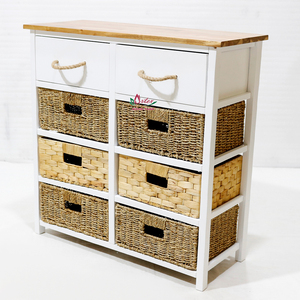 Mueble de Madera de Diseño Moderno con Cajones Tejidos de Jacinto de Agua y Seagrass, Almacenamiento Ecológico que Ahorra Espacio para Sala de Estar o Apartamento - Product Image 1