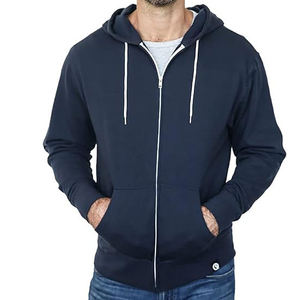 Men's Navy Blue Full <b>Zip</b> Hoodie Fleece Sweatshirt Regular Fit <b>Hooded</b> Jacket Solid Color Autumn Wear - Product Image 2
