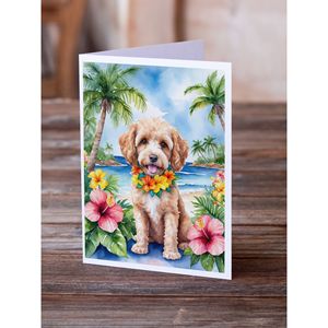 Whimsical A7 Size <b>5x7</b> Cockapoo Luau Blank Note Cards Pack of 8 with <b>Envelopes</b> for Greetings - Product Image 2