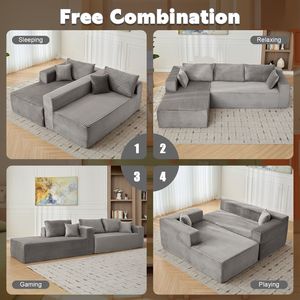 Divano Sezionale Modulare Minimalista a Compressione con Seduta Profonda, Divano a L Senza Struttura con Chaise Longue Comoda, Divano Letto per Soggiorno - Product Image 4