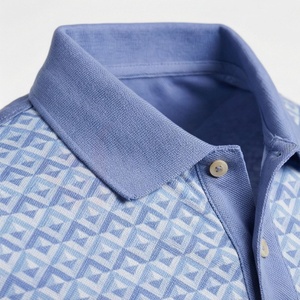 Polo à manches courtes pour homme, motif géométrique bleu, décontracté, en coton tricoté respirant, coupe classique - Product Image 4