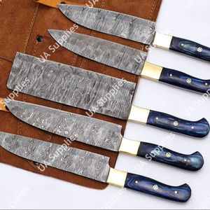 Cuchillo de Acero de Damasco OEM/ODM Personalizado, Hoja Martillada, Afilado como una Navaja, 58 HRC, Juego de Cuchillos de Cocina Profesionales para Chef, Mango de Madera Pakka y Latón - Product Image 1