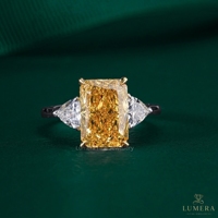 Bague de fiançailles en or avec diamant jaune de laboratoire taille radiant sur mesure, certifié IGI, pour femme
