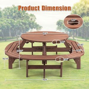Tavolo da Picnic in Legno per 10-12 Persone, Sgabello ad Anello Fai-da-Te per Esterni, Patio, Giardino, Capacità di Carico 500 lb - Product Image 2