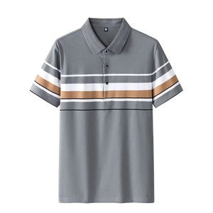 เสื้อโปโลชายลายทางปักโลโก้แบบ OEM ออกแบบเองได้ ทรงหลวม แขนสั้น ปกเสื้อแบบปกเชิ้ต สำหรับฤดูร้อน - Product Image 4