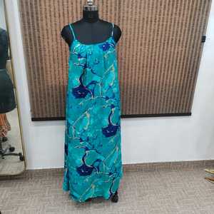 Women's Boho Floral Printed Floor-Length <b>Dress</b> Spaghetti Strap Regular Fit Viscose Polyester Woven Summer Casual <b>Elastic</b> Waist - Product Image 1