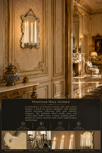 Grand European Venetian Baroque Luxury <b>Wall</b> <b>Sconce</b> Ornate Decorative <b>Wall</b> <b>Light</b> with Elaborate Mirror Detailing, Premium Brass - Product Image 6