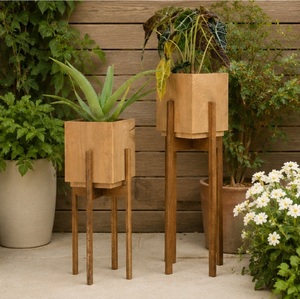 Modern Wooden Plant <b>Stand</b> with Square <b>Planter</b> Handcrafted Solid Wood Indoor Floor Flower Pot Holder for Living Room In Low Price - Product Image 2