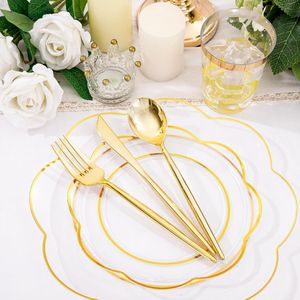 ชุดภาชนะใสสำหรับรับประทานอาหาร 180 ชิ้น ทนทาน พร้อมช้อนส้อมสีทองและสีเงิน สำหรับงานแต่งงานและงานปาร์ตี้ - Product Image 4