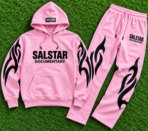 Ensemble de survêtement rose personnalisé pour hommes, sweat à capuche et pantalon de jogging, imprimé flamme noire, streetwear, vêtements de sport décontractés, tenue 2 pièces - Product Image 6