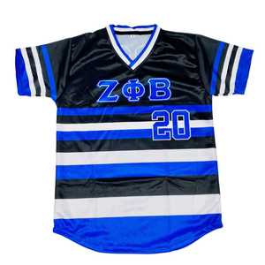 Zeta Phi Beta Black Striped Baseball Jersey Women Blue White Sublimation Polyester Short Sleeve Athletic Shirt Stylish Fit - Product Image 1