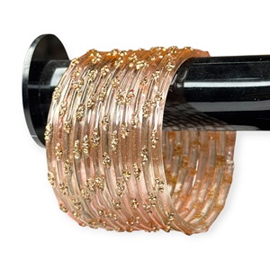 Peach Designer Trendy Raindrop Glass Kashmiri <b>Bangles</b> <b>Set</b> for Wedding and Daily Wear at Wholesale Price - Product Image 1