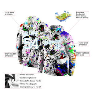 Sudadera con Capucha Deportiva 3D Personalizada con Estampado de Grafiti, Color Blanco y Azul Claro, Estilo Urbano - Product Image 4