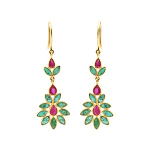 Wholesale 18K Solid Yellow Gold Natural Ruby <b>Emerald</b> Floral Chandelier Drop Earrings Women Fine <b>Jewelry</b> Memoria Jewels - Product Image 1