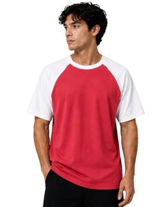 Manufacturer Red And <b>White</b> Raglan T Shirt For Men Short Sleeve Crew Neck Cotton <b>Tee</b> Custom Casual Color Block Streetwear Top - Product Image 1