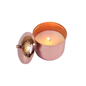 Venta al por mayor de lujosos recipientes para velas de metal color oro rosa con tapa, hechos a mano, de hierro, para decoración del hogar al precio más bajo. - Product Image 5