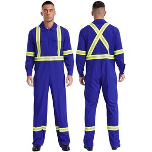 Mens High Visibility Reflective Stripes Coverall Long Sleeve Zipper Jumpsuit <b>Engineering</b> Uniform <b>Overall</b> Workwear - Product Image 5