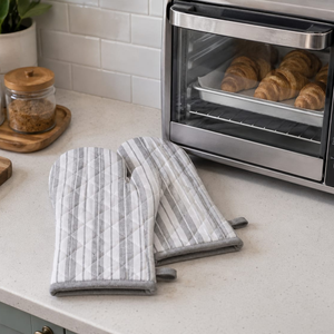 Premium Striped Oven Mitts | Heat Resistant Kitchen Gloves | Cotton Cooking & <b>Baking</b> Hand Protector Stylish Kitchen <b>Accessories</b> - Product Image 4